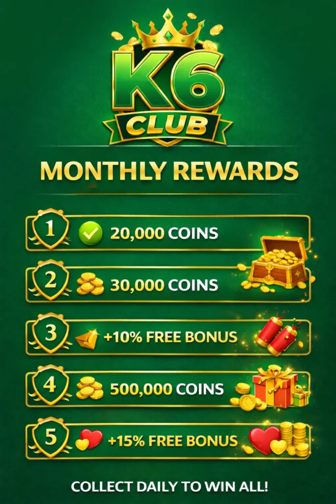 Monthly rewards k6 club game